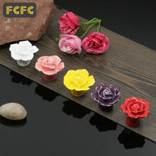 Fcfc puxadores em cerâmica com rosas, para armários e gavetas, 41mm de diâmetro 34mm de altura, capas rígidas para móveis 2024 - compre barato