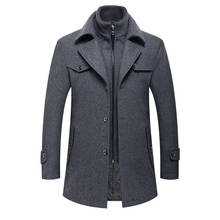 Новое осенне-зимнее мужское шерстяное пальто, плотное пальто с двойным воротником, деловая повседневная шерстяная куртка, мужское шерстяное пальто 2024 - купить недорого