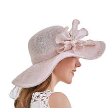 Women's Summer Fedoras Flower Pearl Beadings Straw Hats Large Floppy Folding Wide Brim Cap Sun Elegant Lady Sunblock Beach Hat 2024 - купить недорого
