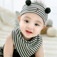 Spring and autumn new princess mother baby child hat striped bear cotton cap headband hood scarf set baby accessories 2024 - buy cheap