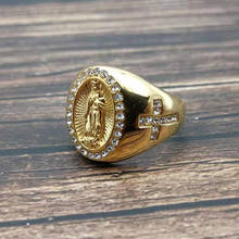 HIP Hop Bling Iced Out Virgin Mary Ring Men Women Gold Color Titanium Stainless Steel Cross Rings Catholic Jewelry 2024 - buy cheap