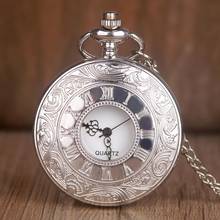 Top Brand Vintage Silver Pocket Watches Quartz Necklace Pocket & Fob Chain Watches Unisex Clock for Men Women CF1092 2024 - buy cheap