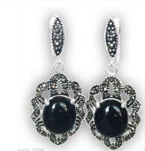 Fashion jewelry Free Shipping Hot Sell Vintage 925 Sterling Silver Natural Black Marcasite Dangle Earrings 2024 - buy cheap