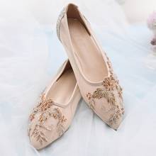 Spring new breathable beaded pointed solid color flat female bride wedding shoes banquet dress large size wild mesh sandals 2024 - buy cheap