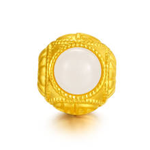 Pulsera de oro amarillo de 24K, brazalete de cuentas de Jade blanco Fu tallado en oro 999, nueva 2024 - compra barato