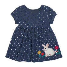 Kids Frocks 2021 Summer Baby Girl Clothes Brand Dress Toddler Cotton Dot Bunny Flower Print Navy Blue Dresses for Kids 2-7 Years 2024 - купить недорого