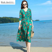 Long Summer Dress Women Silk Elegant Party Dress Beach Slim Dresses Vintage Dresses Print Floral Vestidos Verano LWL1536 2024 - buy cheap