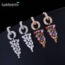LUOTEEMI 2021 Winter Luxury Rainbow Grape Multicolor CZ Elegant Long Earrings Women Wedding Dangle Earrings Bridal Jewelry Gifts 2024 - buy cheap