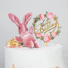 Decoración acrílica para tarta de cumpleaños, suministros de decoración para cupcakes con letras doradas y flores de colores, novedad 2024 - compra barato