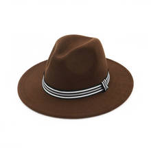 Chapéu vintage de lã, chapéu tipo fedora com aba plana para homens e mulheres, para festa formal, jazz, com fita listrada, para primavera e inverno 2024 - compre barato