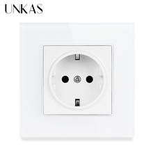 UNKAS-Panel de cristal de pared, toma de corriente con conexión a tierra, 16A, toma de corriente eléctrica estándar de la UE 86mm * 86mm 2024 - compra barato