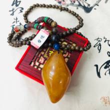 Zheru natural beeswax brown yellow water drop pendant with bead necklace fine men and women retro sweater chain 2024 - buy cheap