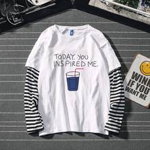 Camiseta masculina de duas peças, manga longa, hip hop, falsa, roupa grande, 2020 2024 - compre barato