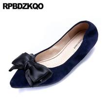 Sapatos planos azuis femininos de ponta fina, com laço fofo, italiano, 10, tamanho grande, camurça, couro genuíno, 2021 2024 - compre barato