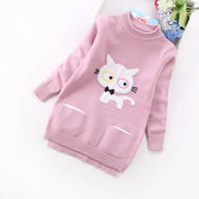 Big Girls Turtleneck Pullovers Winter Warm Sweaters 3 4 6 8 9 10 Years Baby Girl Sweaters Velvet Cartoon Cat Autumn Kids Clothes 2024 - buy cheap