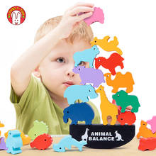 Bloques de madera Montessori para niños, juegos de mesa de equilibrio de dinosaurios, juguetes con forma de Color, bloques de construcción apilables educativos, juguete de madera 2024 - compra barato