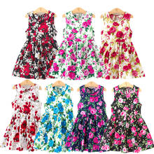 Girl Dress Cute 2020 Cotton Sleeveless Flower Print Cotton and Linen Floral Dress Baby Girl Spring Summer Dresses for Girls 2024 - buy cheap