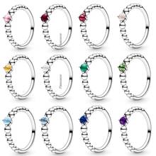 Authentic 925 Sterling Silver 11 Color March Birthstone Beaded With Crystal Rings For Women Wedding Party Fashion Jewelry 2024 - buy cheap