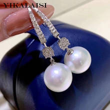 YIKALAISI-pendientes de plata de ley 925 para mujer, joyería para mujer, aretes redondos de perlas naturales de agua dulce de 9-10mm, estilo de oficina, al por mayor 2024 - compra barato