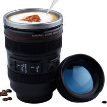 Tazas de acero inoxidable con tapa para té y café, taza térmica creativa con revestimiento para lente de cámara de 400ml, regalos novedosos, dropshipp 2024 - compra barato
