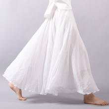 Women Cotton Linen Skirt Long High Waist Plus Size Elastic A Line White Mori Girl Skirt Pleated Ethnic Vintage Sweet Fashion Hot 2024 - buy cheap