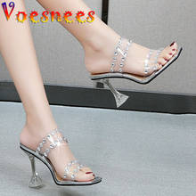 Voesnees-Sandalias transparentes de PVC con lentejuelas brillantes para mujer, zapatos de tacón alto para fiesta, 9CM, 2021 2024 - compra barato