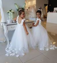 Lovely White Flower Girls Dresses For Weddings Scoop Lace Tulle Pearls Backless Princess Child Wedding Birthday Party Gowns 2024 - buy cheap