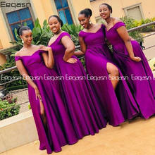 Simple Purple Long A-line Bridesmaid Dresses With Split 2021 Customize Women Satin Wedding Party Dress Formal Vestidos 2024 - buy cheap