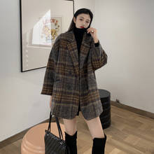 Women's Plaid Thick Woolen Jacket Thicken Fleece Long Wool Coats Female New Winter Spring Korean Loose Warm Woolen Coat Outwear 2024 - buy cheap