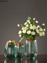 Criativo nordic vidro vaso de ouro transparente hidroponia arranjo flor acessórios casa moderna decorações vasos casamento 2024 - compre barato