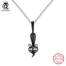 ORSA JEWELS Authentic 100% 925 Sterling Silver Pendant Necklaces Black Gun Cat Hanging Hollowed Walking Cats Necklace Gift SN98 2024 - buy cheap