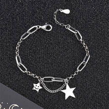 Pulseira vintage estilo japonês, bracelete ajustável com pingente de estrela, sorriso, para mulheres, meninas, pulseira de prata tibetana 2024 - compre barato