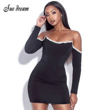 Mini vestido Bandage Halter con hombros descubiertos para mujer, vestido Sexy ajustado de manga larga, con corsé de cristal, para fiesta y Club, productos nuevos, 2021 2024 - compra barato