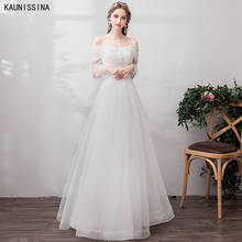 Простое свадебное платье KAUNNISSINA, на тонких бретелях, до пола, белое, свадебное платье-трапеция, размера плюс 2024 - купить недорого