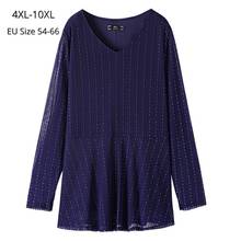 Plus Size 8XL 4XL Fashion Women Long Sleeves Spring Shirt Femme V Neck Striped Slim Top Luxury Mesh T Shirts  For Mujer 2024 - buy cheap