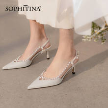 Sophitina sapatos de salto alto de couro feminino, sapatos básicos com fio fino branco pérola e ponteagudo fo135 2024 - compre barato