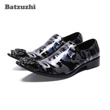 Batzuzhi sapatos sociais masculinos, sapatos de couro legítimo com ponta de metal, sapatos de festa e casamento masculinos 2024 - compre barato