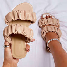 Женские плиссированные тапочки, летние женские однотонные туфли на плоской подошве, женские повседневные шлепанцы с открытым носком, женская уличная обувь, женская обувь, большой размер 43 2024 - купить недорого