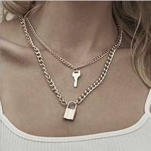2021 Double Layer Lock Chain Necklace Punk 90s Link Chain Silver Color Padlock Pendant Necklace Women Fashion Gothic Jewelry 2024 - buy cheap