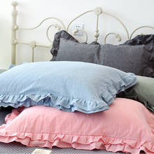 Cilected Cotton Pillow Case 48X74CM Solid Color Double-Layer Lotus Leaf Princess Style Envelope Adult Pillow Pillowcase 2PCS 2024 - buy cheap