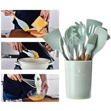 1Pc New Style Silicone Kitchen Cooking Utensils Natural Wood Handle Cooking Tools Turner Tongs Spatula Spoon With Organizer 2024 - buy cheap