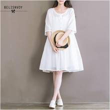 New Japanese Mori Girl Summer Women Fairy Dress White Polka Dot 2 Pieces Loose Dress Elegant Cute Kawaii Cotton Linen Chic Dress 2024 - buy cheap