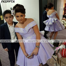 Vestido de fiesta de lavanda para niña, Vestido corto de fiesta de graduación, con encaje blanco y hombros descubiertos, a la medida, 2021 2024 - compra barato