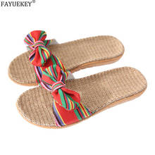 FAYUEKEY Linen Flip Flops Women Summer Shoes Bohemia Bow-knot Casual Flat Slides Ladies Flax Slippers Sandals Female Comfortable 2024 - buy cheap