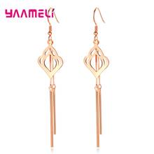 Brincos-pendientes largos de Plata de Ley 925 con forma de corazón de melocotón para mujer, aretes colgantes, color oro rosa, joya para fiesta, regalo de boda 2024 - compra barato