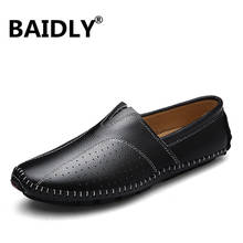 Handmade Genuine Leather Men Casual Shoes Luxury Brand Mens Loafers Moccasins Slip on Black Formal Shoes 2024 - buy cheap