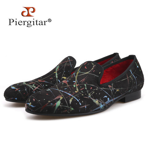 Piergitar handmade graffiti design men smoking slippers fashion British style men loafers party and banquet men's casual shoes 2022 - buy cheap