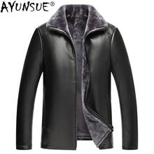 Ayunsua jaqueta de couro genuíno masculina, casaco de pele de carneiro real para homens inverno, veste couro kj4017 2024 - compre barato