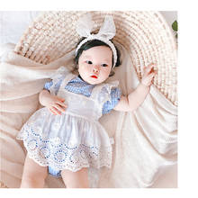 Vestido de encaje para niña recién nacida, ropa de princesa para bebé, vestido de algodón + pelele a cuadros, monos 2024 - compra barato