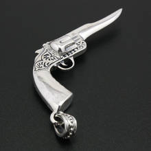 LINSION Carved Revolver Pistol Gun 925 Sterling Silver Skull Mens Biker Punk Pendant 8A007 Just Pendant 2024 - buy cheap